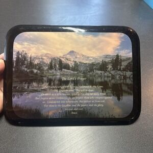 Vtg 70s The Lord's Prayer Poem Curved Glass Gold Plaque Wall Hung